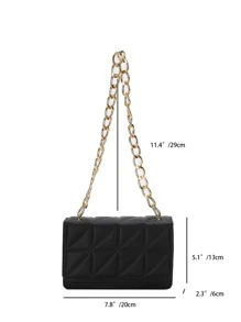 Mini Solid Color Embossed Geometric Flap Shoulder Bag With Simple Metallic Chain Decoration