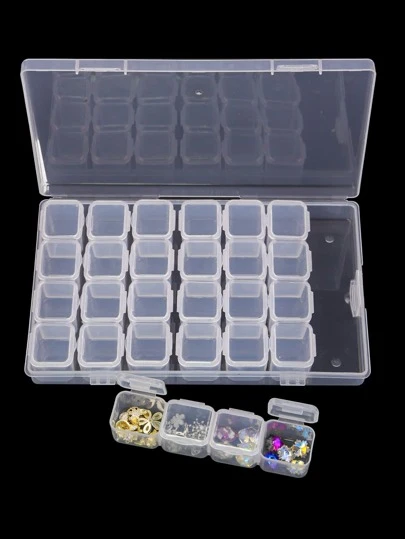 28-Grid Nail Art Tool Organizer Box, Plastic Storage Container For Jewelry And Nail Accessories, Detachable And Reassemble Container Gem Container Nail Tools Storage Box Diy Art Craft Nail Art Small Jewelry Bead Storage