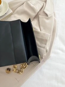 Mini Solid Color Embossed Geometric Flap Shoulder Bag With Simple Metallic Chain Decoration