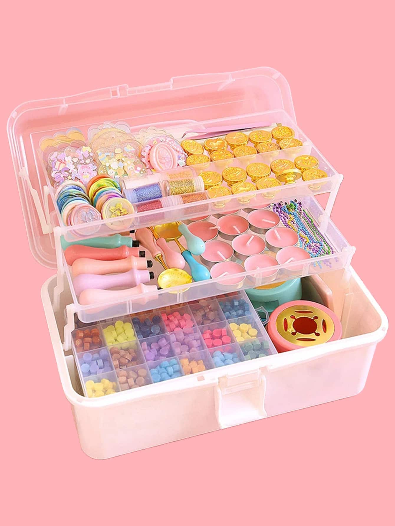 1個 プラスチック製3段収納ボックス、多目的収納コンテナ、折りたたみ