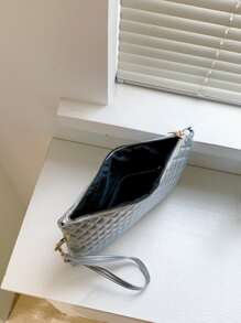 HELLO  WEEKEND de mujeres de moda unicolor Sobre Bolso clutch con puntada detalle para exterior & desplazamiento - Plateado - Ver 3