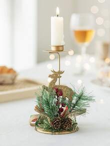 1pc Christmas Candlestick Iron Metal Ornaments Snowflake Star Decoration Santa Candle Holder Xmas Table Party Dinner Decor Gifts - Gold - View 10