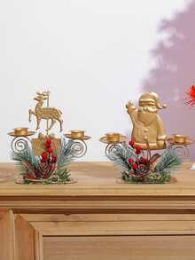 1pc Christmas Candlestick Iron Metal Ornaments Snowflake Star Decoration Santa Candle Holder Xmas Table Party Dinner Decor Gifts - Gold - View 6