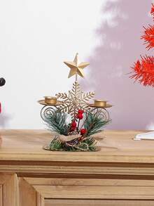 1pc Christmas Candlestick Iron Metal Ornaments Snowflake Star Decoration Santa Candle Holder Xmas Table Party Dinner Decor Gifts - Gold - View 9