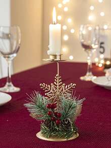 1pc Christmas Candlestick Iron Metal Ornaments Snowflake Star Decoration Santa Candle Holder Xmas Table Party Dinner Decor Gifts - Gold - View 8