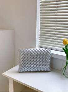 HELLO  WEEKEND de mujeres de moda unicolor Sobre Bolso clutch con puntada detalle para exterior & desplazamiento - Plateado - Ver 5