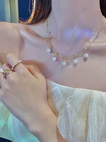 1條豪華復古珍珠流蘇項鍊,適合女性日常佩戴