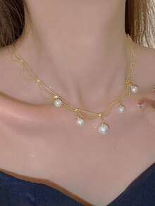 1條豪華復古珍珠流蘇項鍊,適合女性日常佩戴