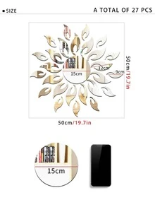 1 set diseño de sol Pegatina de pared de espejo , adhesivo decorativo Espejo para casa adorno - Dorado - Ver 4