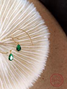 1 件精美绿色锆石欧式风格奢华订婚优雅日常配饰 925 银耳环女士