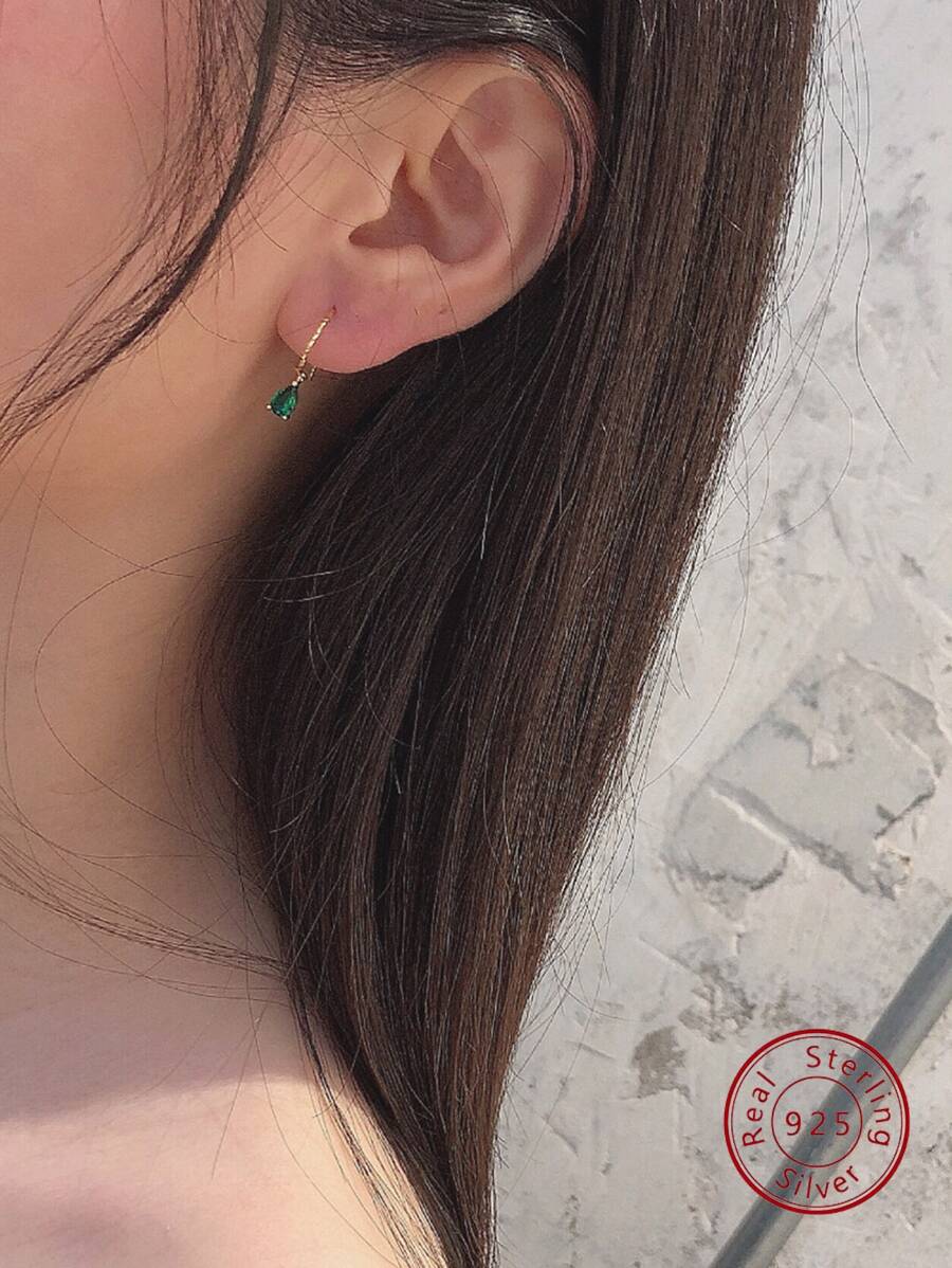 1 件精美绿色锆石欧式风格奢华订婚优雅日常配饰 925 银耳环女士