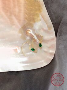 1 件精美绿色锆石欧式风格奢华订婚优雅日常配饰 925 银耳环女士