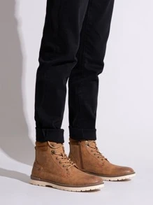 SHOESMALL Men's Fashionable High Top Work Boots Motorcycle Combat Ankle Dress Boots Casual Boots For Men Valentine's Day Date Shoes - màu nâu - Xem 3