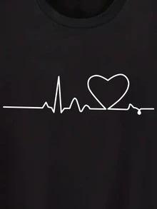 Camiseta de manga corta con estampado de corazón - Negro - Ver 8