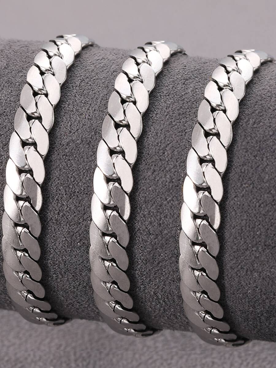 3 pulseras de acero inoxidable para hombre - Plateado - Ver 1