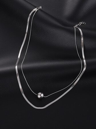 1入組中性時尚圓形金屬設計多層吊墜項鍊不銹鋼日常裝飾