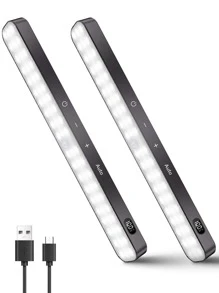 WILLED 2pcs Motion Sensor Cabinet Light Battery Display 60 LED Touch Light Bar Wireless Rechargeable Battery Night Light - Black - View 1