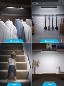 WILLED 2pcs Motion Sensor Cabinet Light Battery Display 60 LED Touch Light Bar Wireless Rechargeable Battery Night Light - Black - View 2