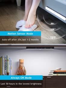 WILLED 2pcs Motion Sensor Cabinet Light Battery Display 60 LED Touch Light Bar Wireless Rechargeable Battery Night Light - Black - View 6