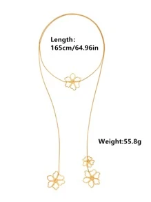 1入組復古優雅長款金屬質感花朵墜飾項鍊適用於女性派對穿戴 - 金黃色 - 查看 7