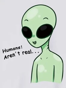 MURAMASA Hombres Camiseta con letra con con estampado de extraterrestre - Blanco - Ver 7