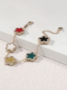 Single Five-Leaf Clover Multicolor Rhinestone Inlaid Fashionable Elegant High-End Women's Bracelet (No Packaging Box) - Multicolor - View 2