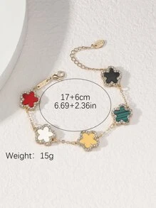 Single Five-Leaf Clover Multicolor Rhinestone Inlaid Fashionable Elegant High-End Women's Bracelet (No Packaging Box) - Multicolor - View 3