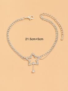 1pc Fashionable Simple Diamond Chain Full Of Rhinestone Five-pointed Star Detail Multi-layer Women's Anklet - Silver - View 3