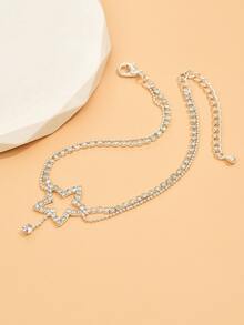 1pc Fashionable Simple Diamond Chain Full Of Rhinestone Five-pointed Star Detail Multi-layer Women's Anklet - Silver - View 2