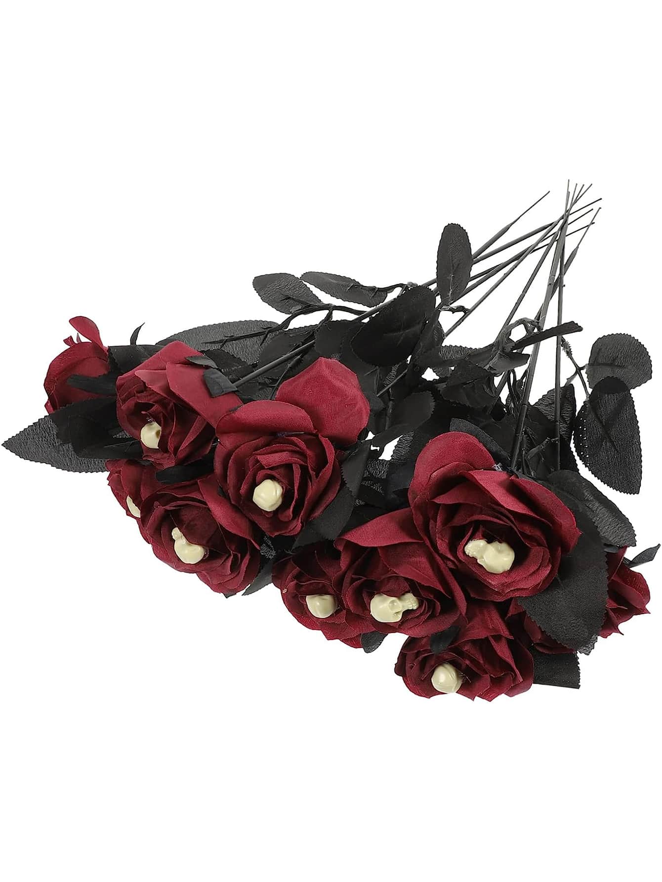 玫瑰紅萬聖節骷髏玫瑰仿真花，室內外花園裝飾仿真植物，恐怖哥特式玫瑰人造植物，節日派對婚禮裝飾假花 - 玫紅色 - 查看 1