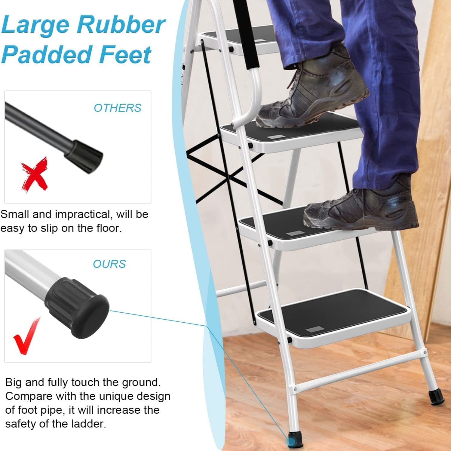 4 Step Ladder with Handrails Folding Step Stool with Attachable Tool ...