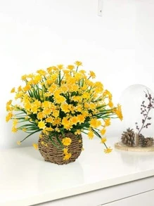 5ps Artificial Daisy Fake Flowers Simulated Chrysanthemum UV Resistant Shrubs Plants, Faux Plastic Greenery For Indoor Outside Hanging Plants Garden Porch Window Box Home Wedding Farmhouse Decor For Wedding Decoration, Valentine'S Day Decor, Birthday Decor, Anniversary Decor, Holiday Decor, Graduation Decoration, Party Decor Supplies