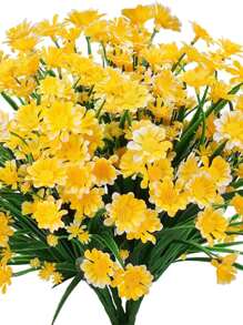 5ps Artificial Daisy Fake Flowers Simulated Chrysanthemum UV Resistant Shrubs Plants, Faux Plastic Greenery For Indoor Outside Hanging Plants Garden Porch Window Box Home Wedding Farmhouse Decor For Wedding Decoration, Valentine'S Day Decor, Birthday Decor, Anniversary Decor, Holiday Decor, Graduation Decoration, Party Decor Supplies