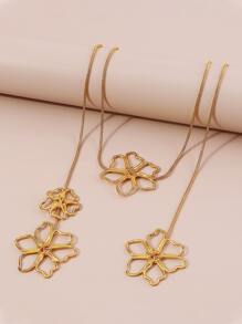 1入組復古優雅長款金屬質感花朵墜飾項鍊適用於女性派對穿戴 - 金黃色 - 查看 6