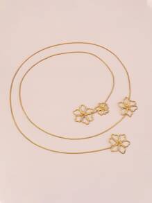 1入組復古優雅長款金屬質感花朵墜飾項鍊適用於女性派對穿戴 - 金黃色 - 查看 3