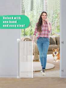 1pc Gray Adjustable Child Safety Stair Gate, 140cm Baby Fence - White - View 4