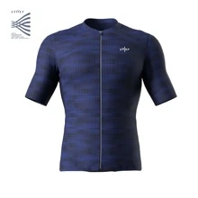 Ltiilt Maillot de cyclisme pour hommes, manches courtes, imprimé, équipe VTT Teleyi, chemise de vélo d'été, respirant, séchage rapide, ajusté, évacuant l'humidité, ourlet antidérapant, imprimé à pois bleus
