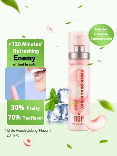 Bop Fresh Breath Mouth Spray, Sugar free Oral Spray, Theaflavins Fights bad breath, Protect Gums, White peach oolong 20ml