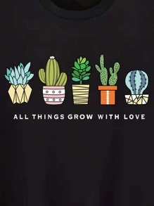 Camiseta cactus con con estampado de slogan - Negro - Ver 11