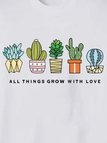Cactus T-Shirt With Slogan Print - White - View 11