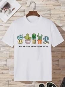 Cactus T-Shirt With Slogan Print - White - View 6