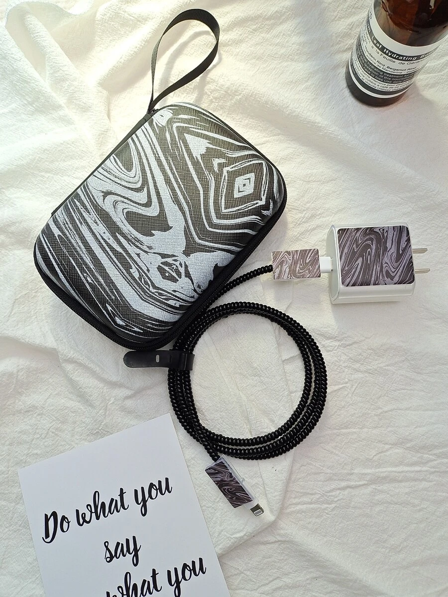 6pcs Flowing Pattern Data Cable Protector & Charging Head Cover & Storage Bag Compatible With iPhone - Різнокольоровий - Переглянути 1