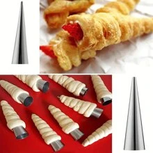 5/10/20pcs Round Cone Cream Horn Mold, Spiral Tube Croissant Cone Bread Mold - Silver - View 3