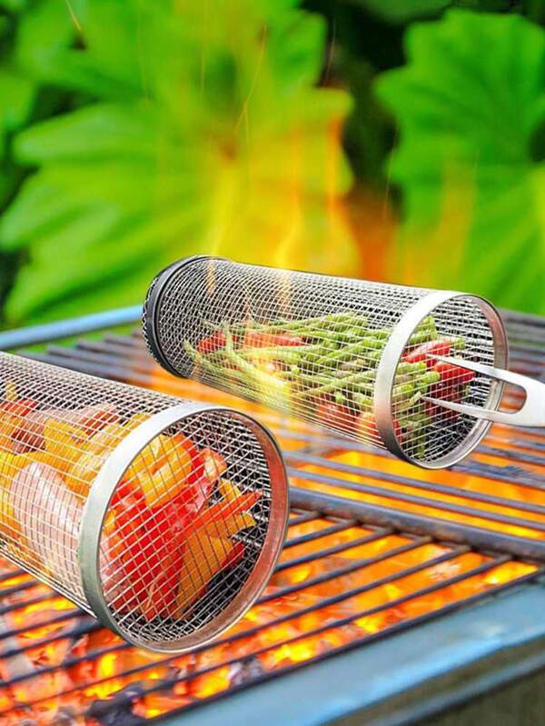 Rolling Barbecue Cage Outdoor Bbq Basket Circular Barbecue Tube