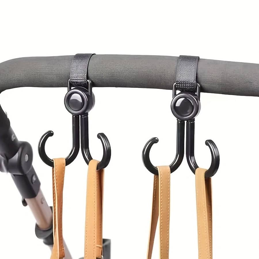 2 Miếng phổ cập Mạnh mẽ Chịu tải Điện lực Móc xe , Xe nôi Cái móc Đối với Treo Tã lót Túi , Cửa hàng tạp hóa , Ba lô - màu đen - Xem 1