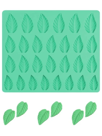 1入組28洞樹葉形狀矽膠模具適用於DIY糖果,巧克力,餅乾,蛋糕裝飾和自製製冰格