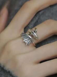 1 Pc Personalized Open Little Flying Dragon Ring For Women & Girls - Silver - View 1