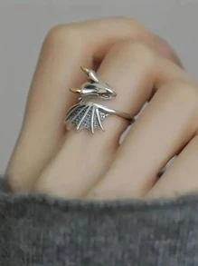 1 Pc Personalized Open Little Flying Dragon Ring For Women & Girls - Silver - View 2