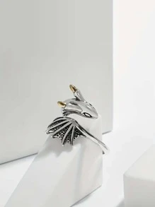 1 Pc Personalized Open Little Flying Dragon Ring For Women & Girls - Silver - View 4