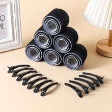 30pcs Self-Adhesive Hair Rollers Set For Different Hair Lengths, Heatless Curlers With Clips As Diy Hair Styling Tool - Black - View 1
